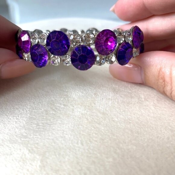 Rhinestone Purple blue crystal beaded bracelet stretch New NWT - Picture 5 of 11